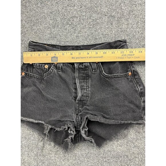 Levi's 501 Shorts Womens 24 Black Denim High Rise Button Fly Raw Hem Distressed - Picture 3 of 8